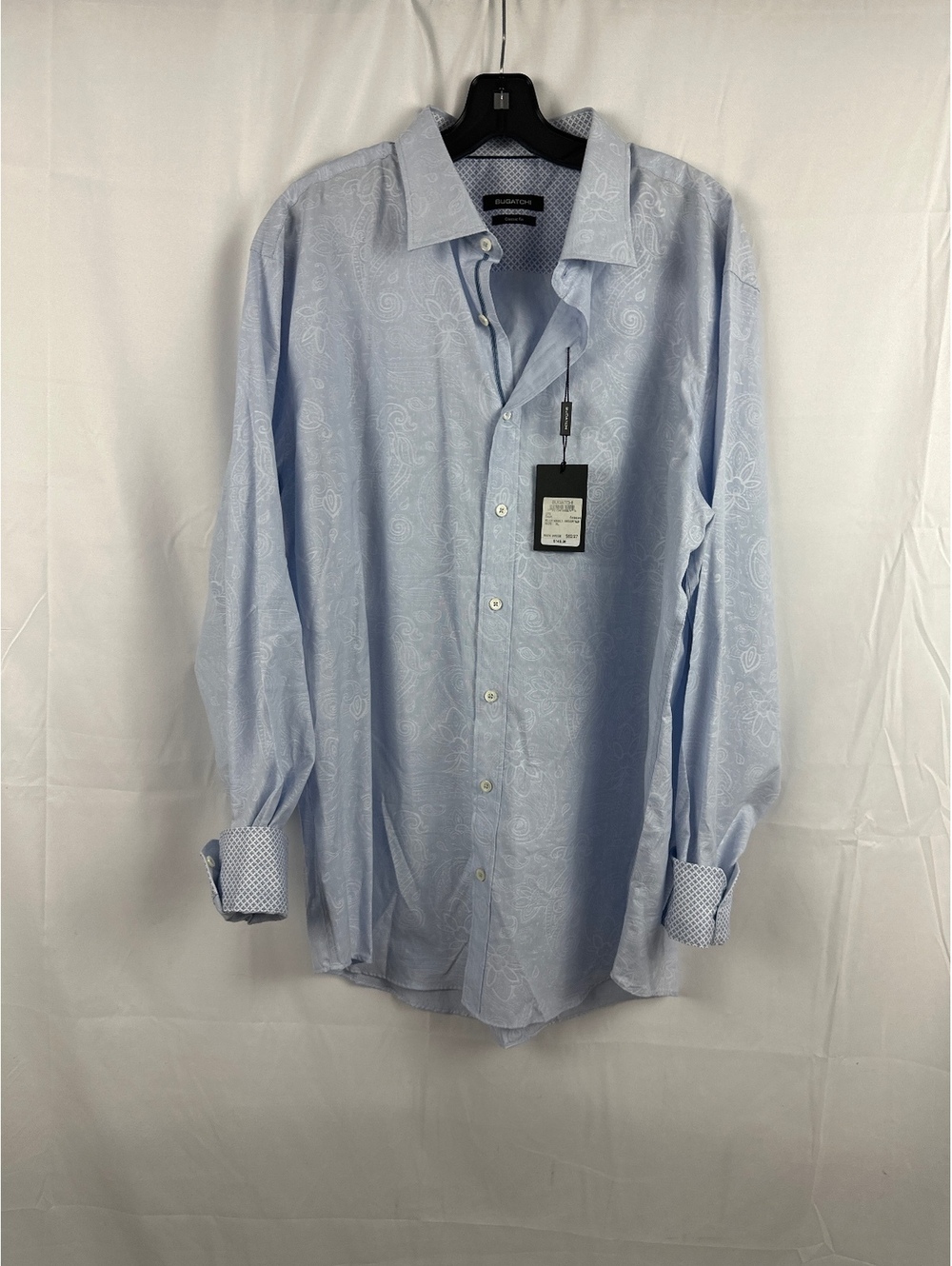 Bugatchi Men's Dress Shirt XL Light Blue Paisley NWT